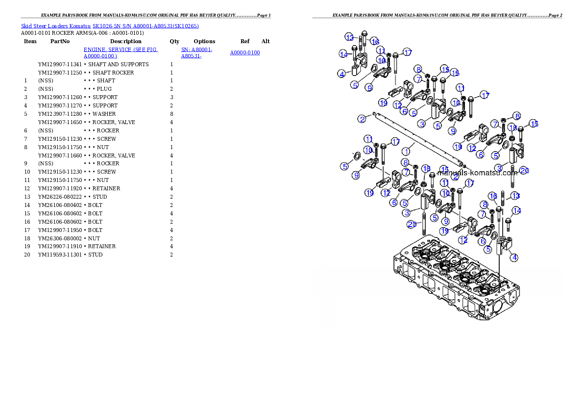 SK1026-5N S/N A80001-A80531 Partsbook