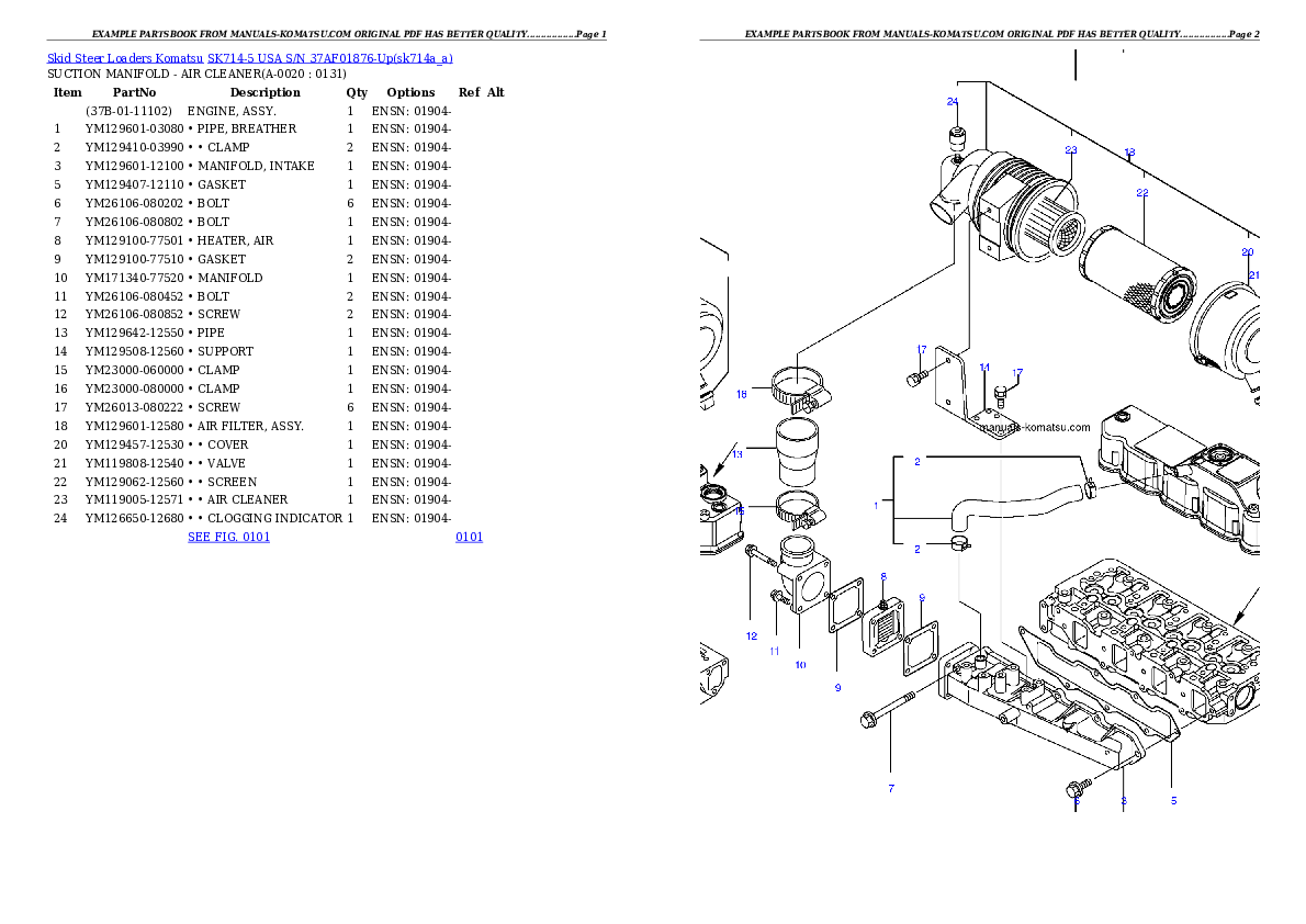 SK714-5 USA S/N 37AF01876-Up Partsbook