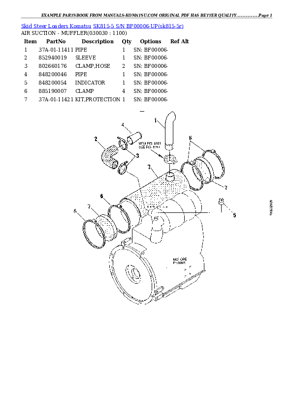 SK815-5 S/N BF00006-UP Partsbook