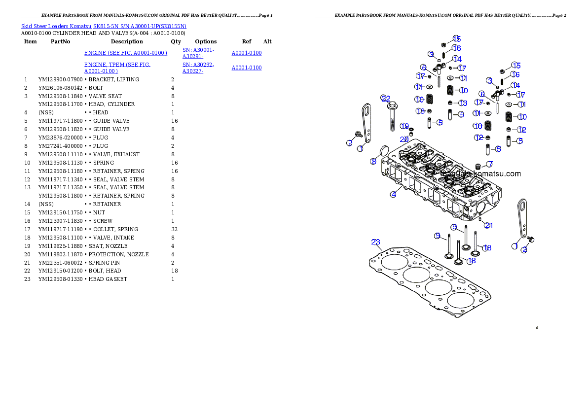 SK815-5N S/N A30001-UP Partsbook