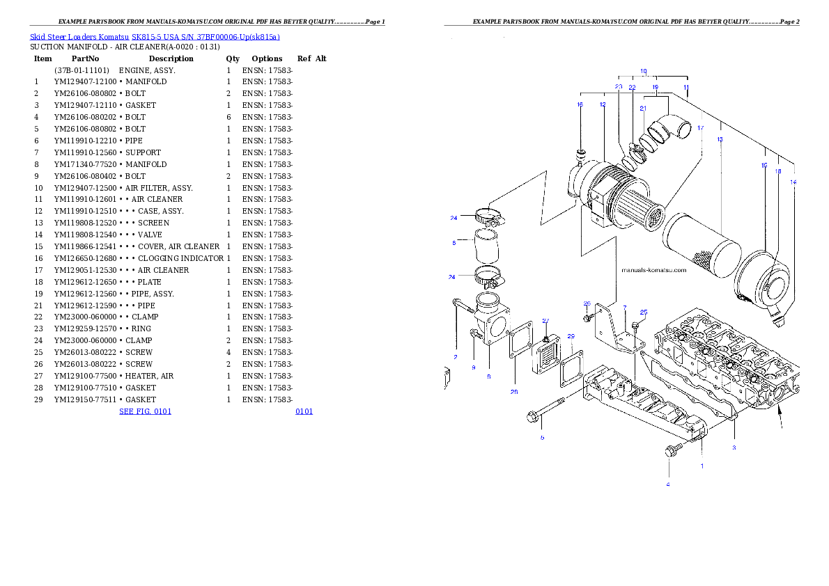 SK815-5 USA S/N 37BF00006-Up Partsbook