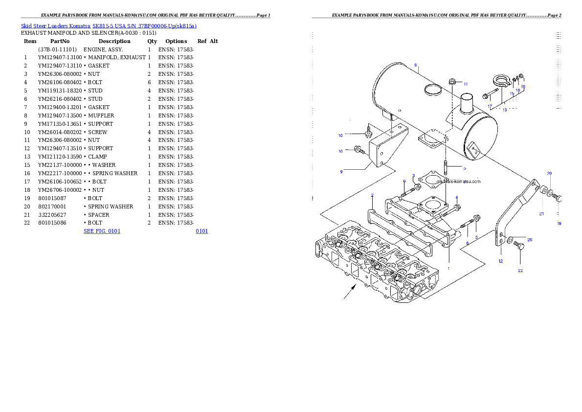 SK815-5 USA S/N 37BF00006-Up Partsbook