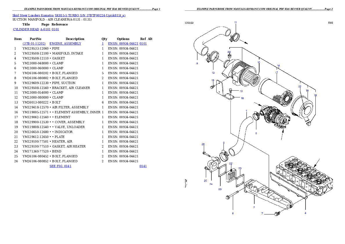 SK815-5 TURBO S/N 37BTF00224-Up Partsbook