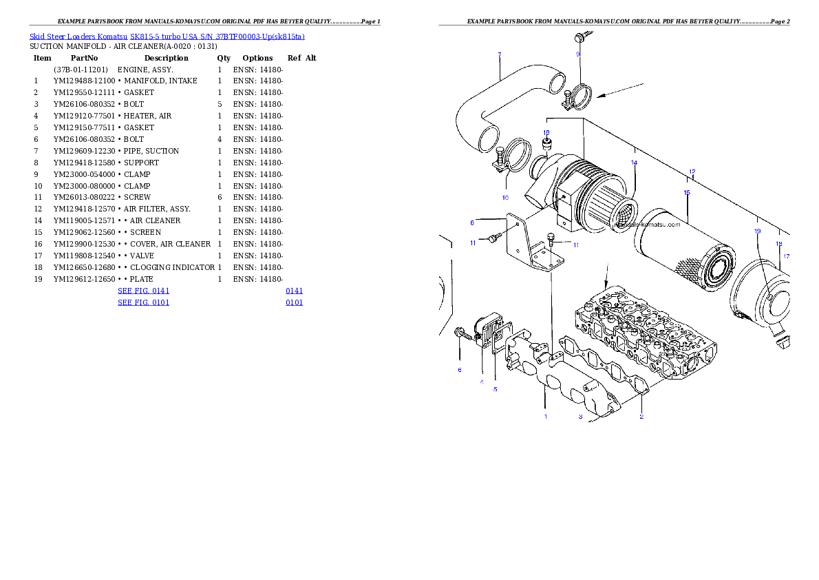 SK815-5 turbo USA S/N 37BTF00003-Up Partsbook