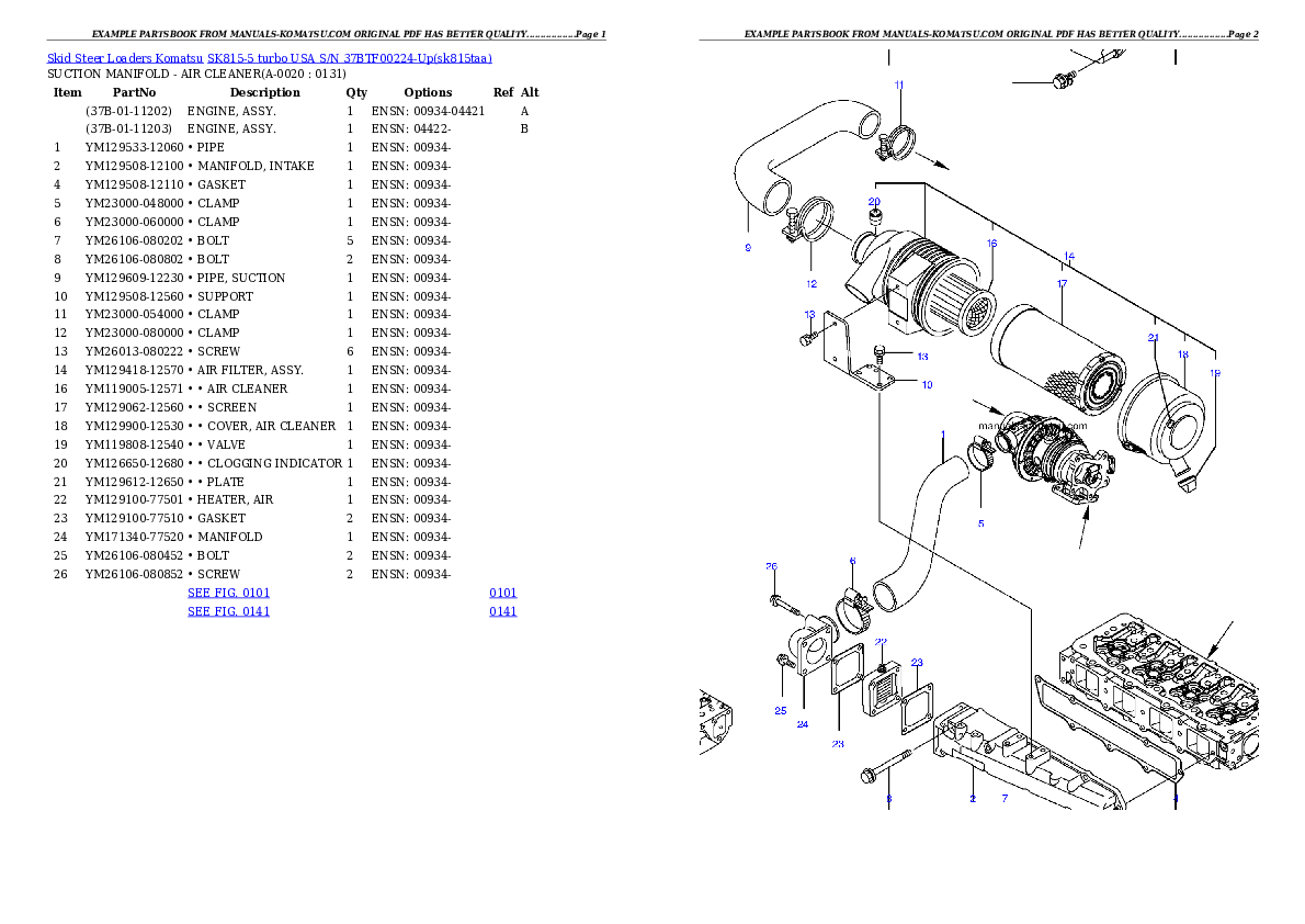 SK815-5 turbo USA S/N 37BTF00224-Up Partsbook