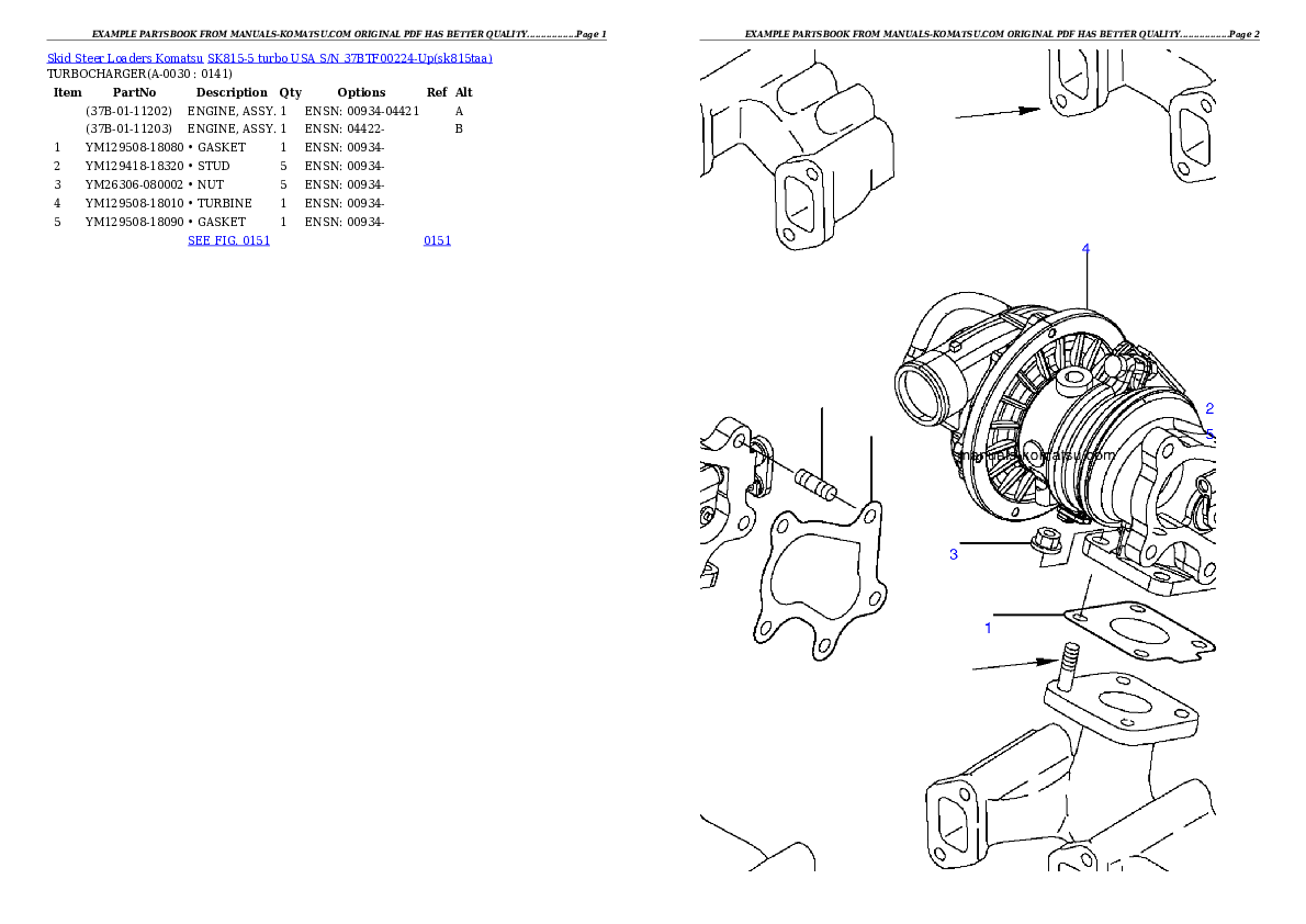 SK815-5 turbo USA S/N 37BTF00224-Up Partsbook