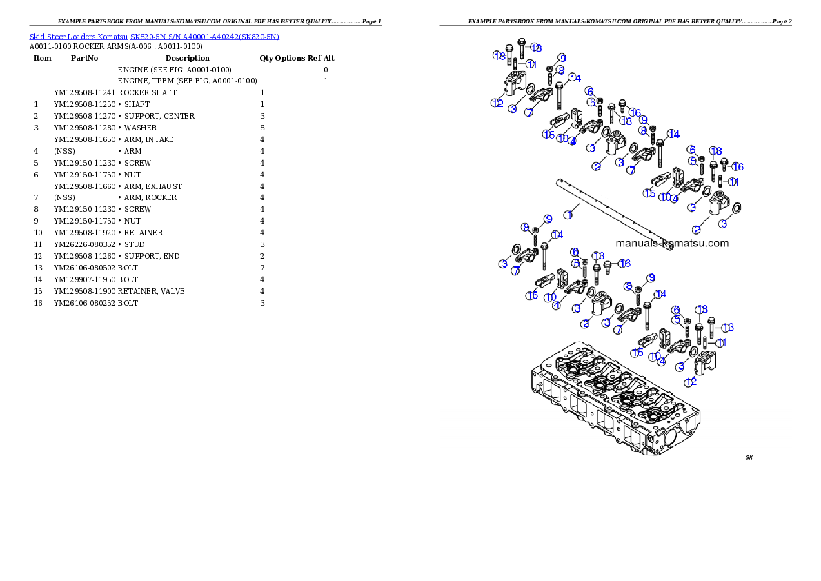 SK820-5N S/N A40001-A40242 Partsbook