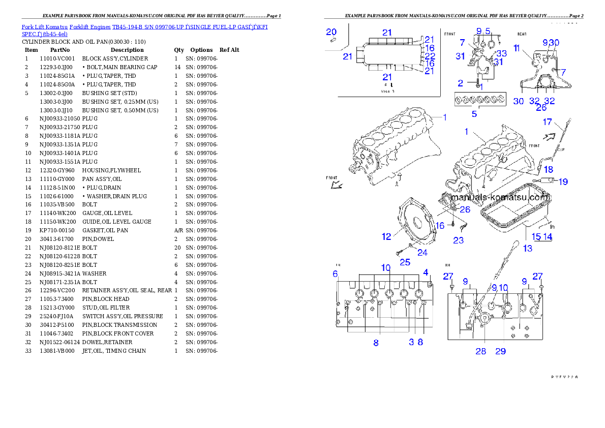 TB45-194-B S/N 099706-UP （SINGLE FUEL-LP GAS）（KFI SPEC.） Partsbook