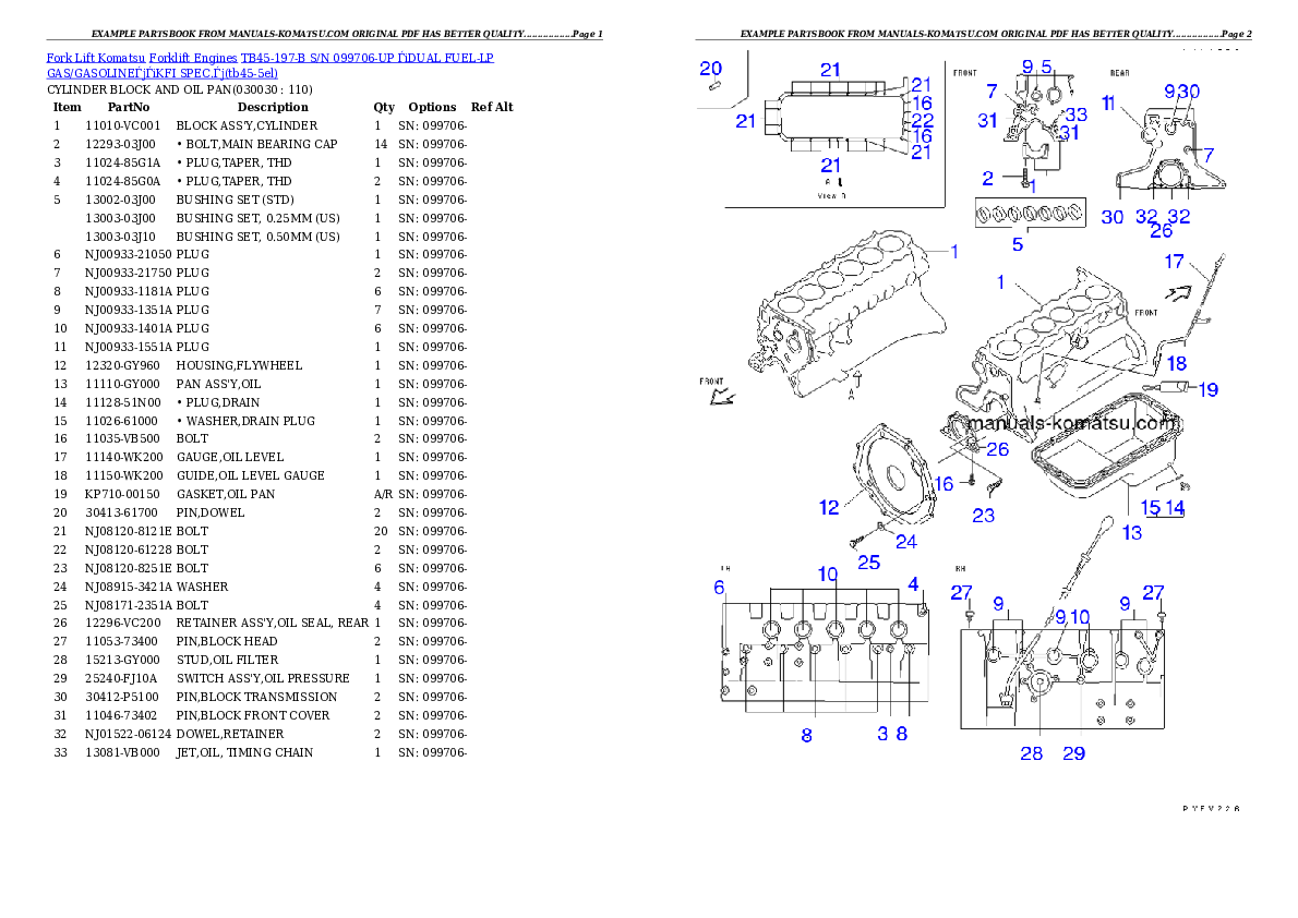 TB45-197-B S/N 099706-UP （DUAL FUEL-LP GAS/GASOLINE）（KFI SPEC.） Partsbook