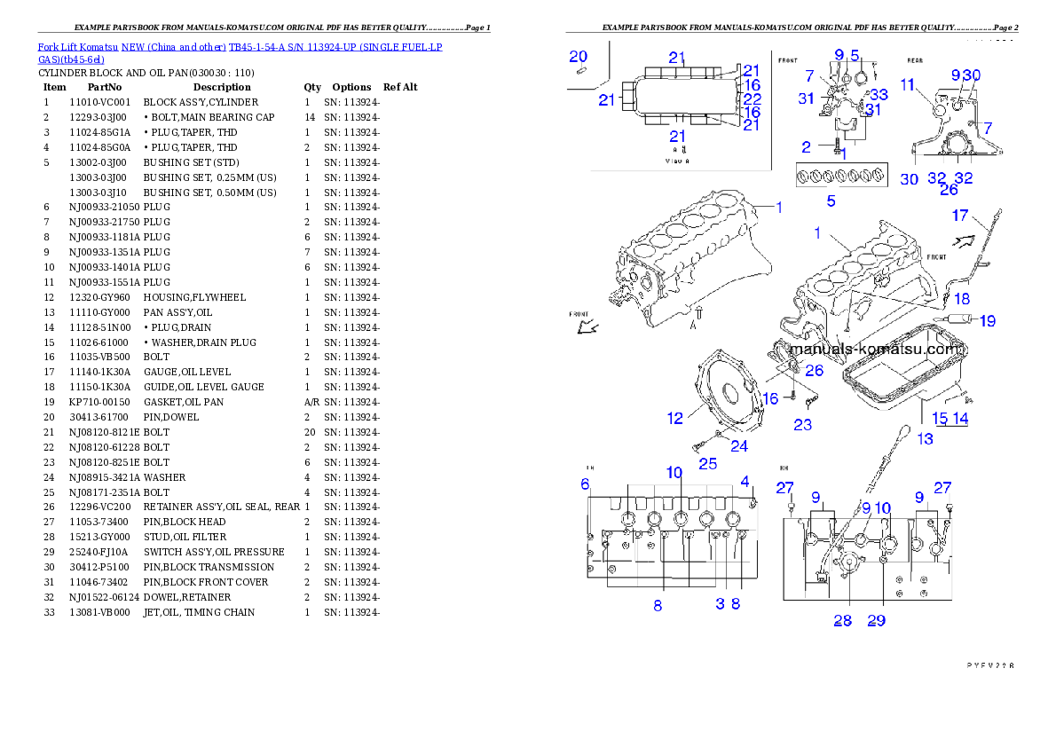 TB45-1-54-A S/N 113924-UP (SINGLE FUEL-LP GAS) Partsbook