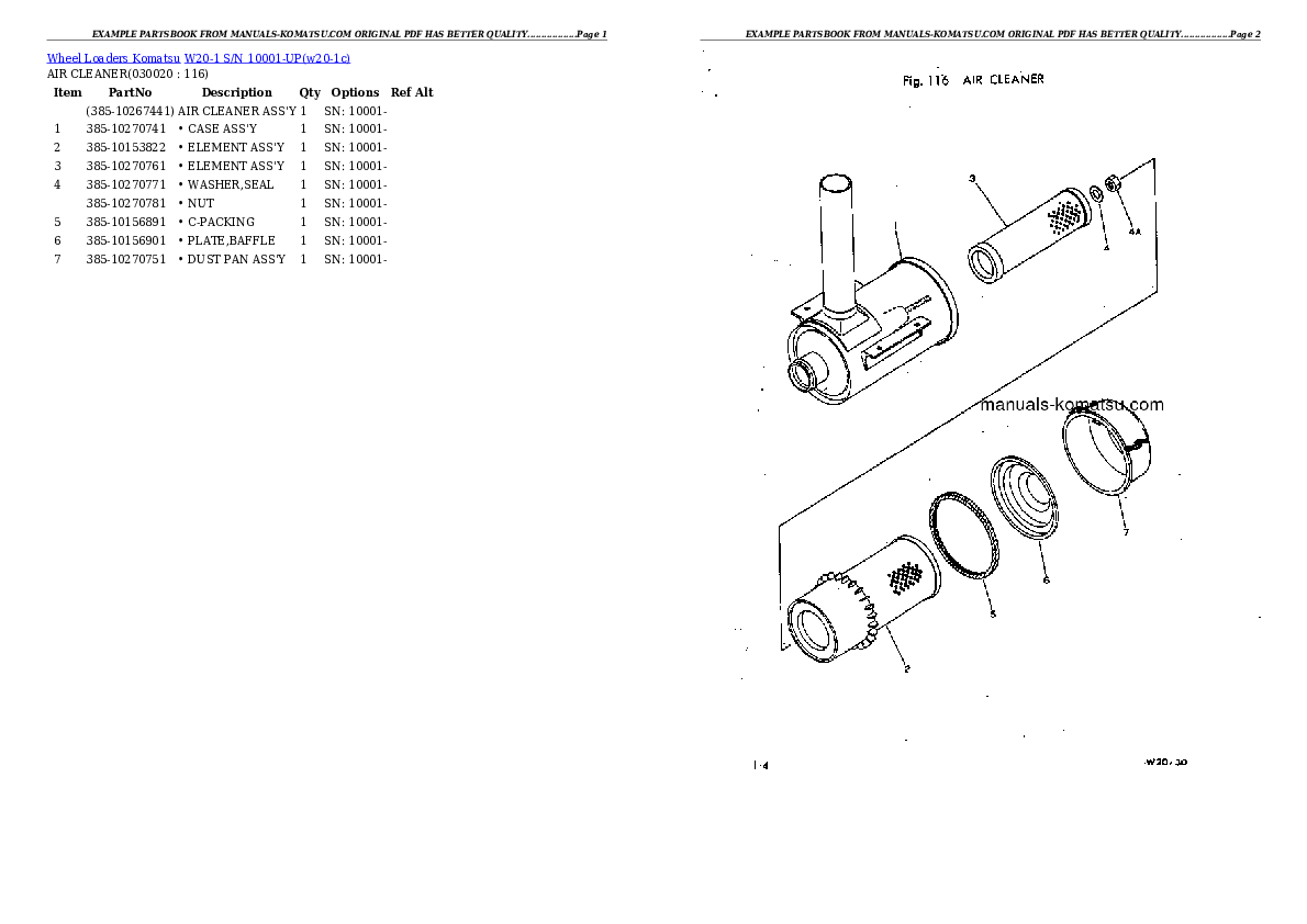 W20-1 S/N 10001-UP Partsbook