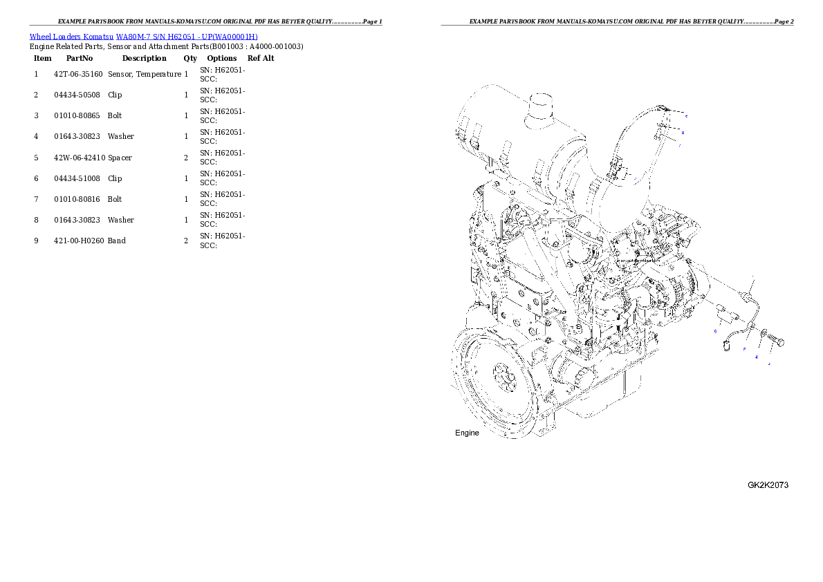 WA80M-7 S/N H62051 - UP Partsbook