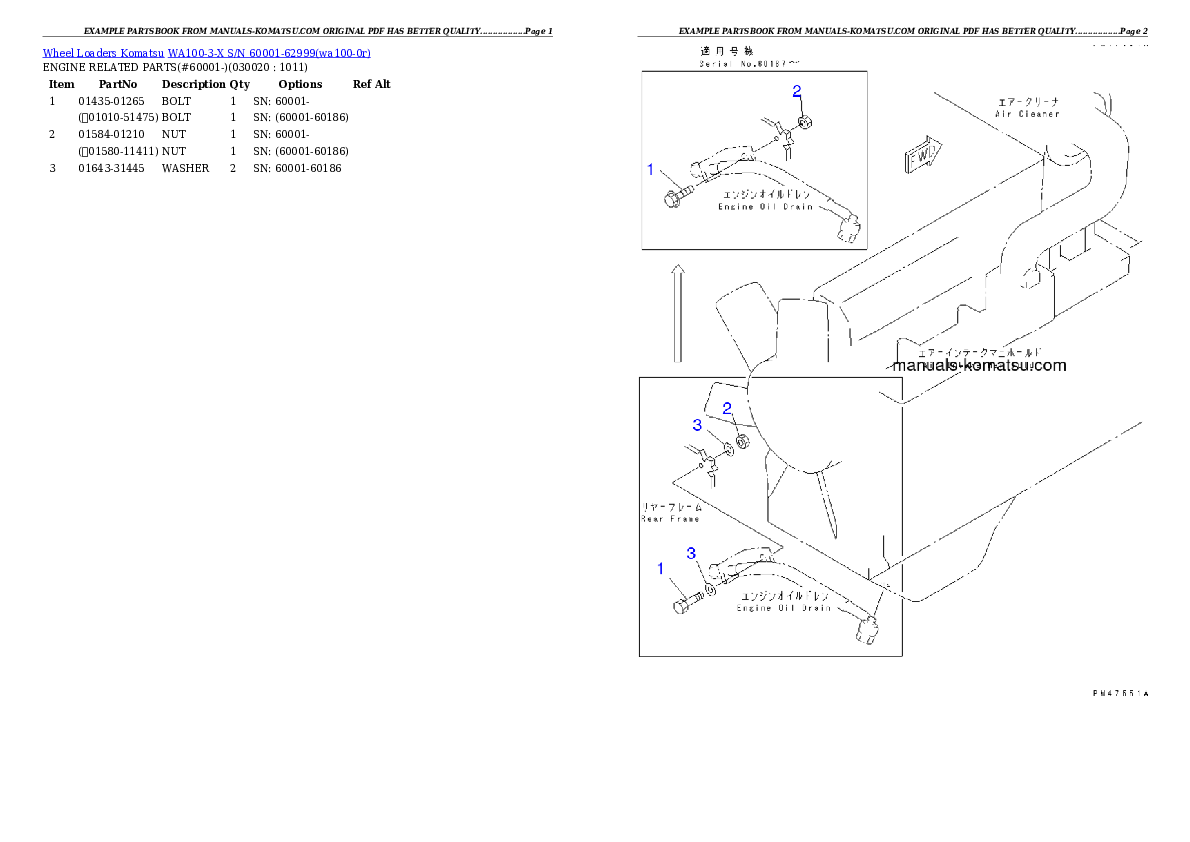 WA100-3-X S/N 60001-62999 Partsbook