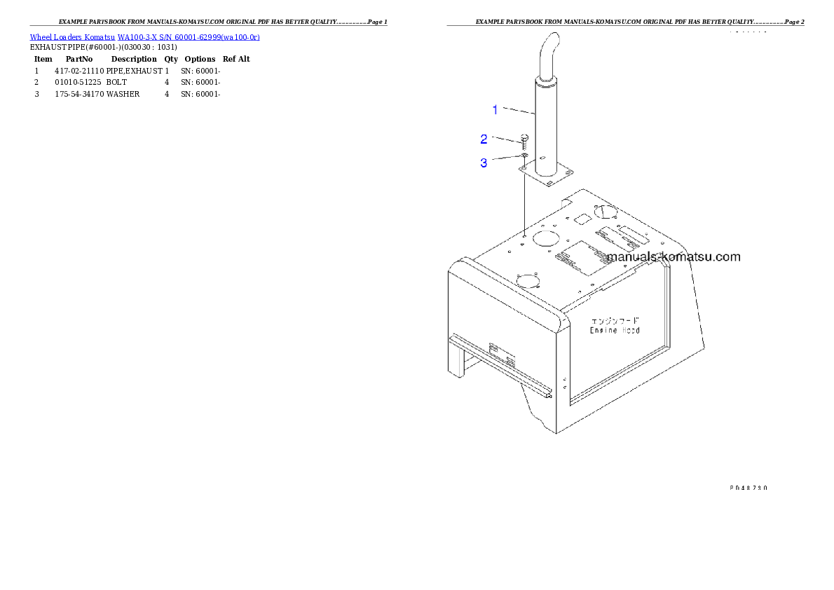 WA100-3-X S/N 60001-62999 Partsbook