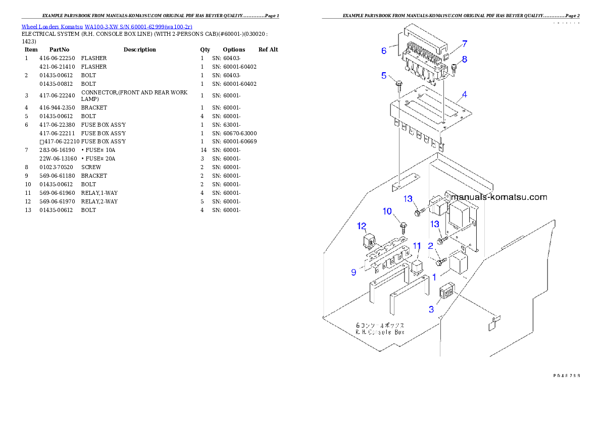 WA100-3-XW S/N 60001-62999 Partsbook