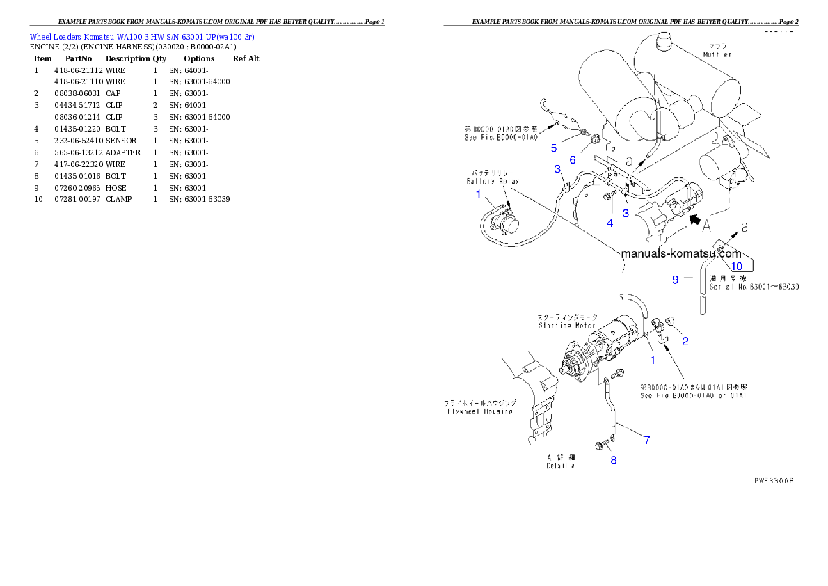 WA100-3-HW S/N 63001-UP Partsbook