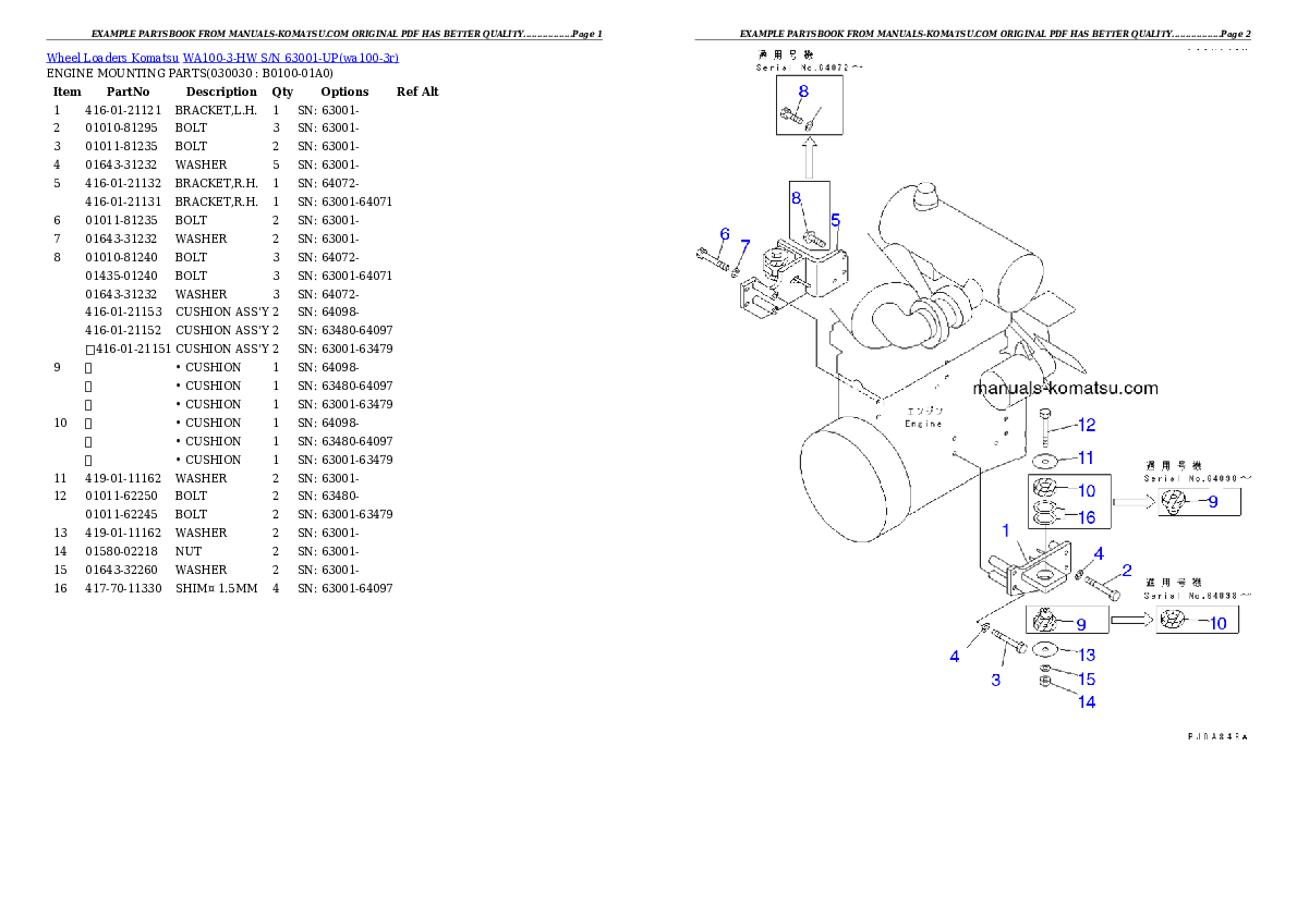 WA100-3-HW S/N 63001-UP Partsbook