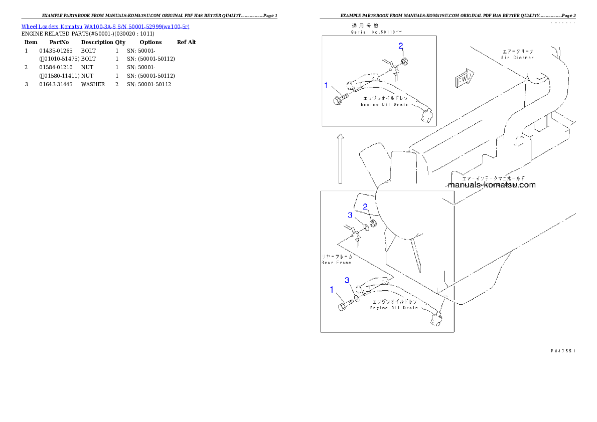 WA100-3A-S S/N 50001-52999 Partsbook