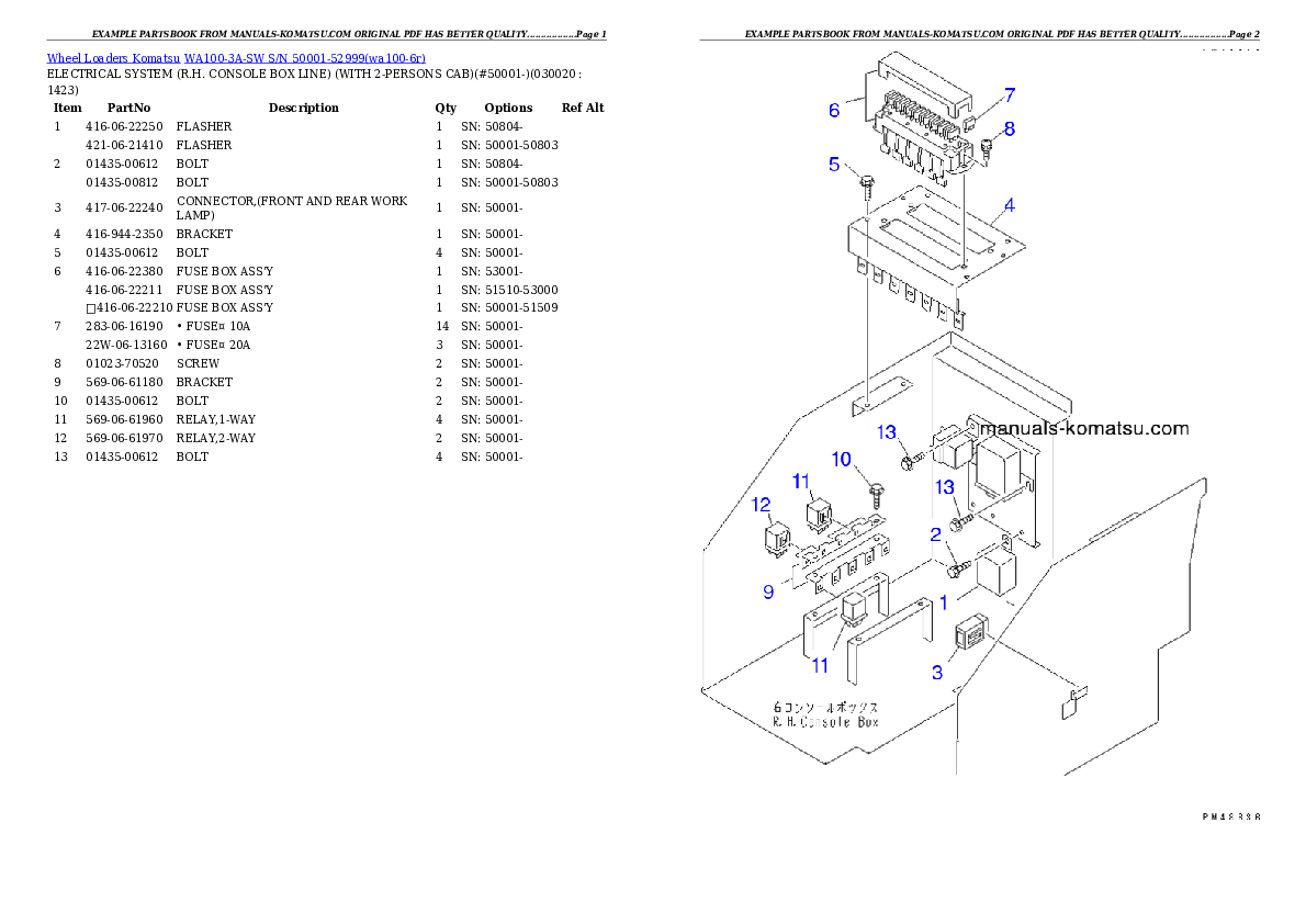 WA100-3A-SW S/N 50001-52999 Partsbook