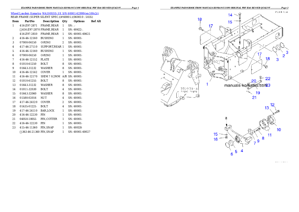 WA100SSS-3-X S/N 60001-62999 Partsbook