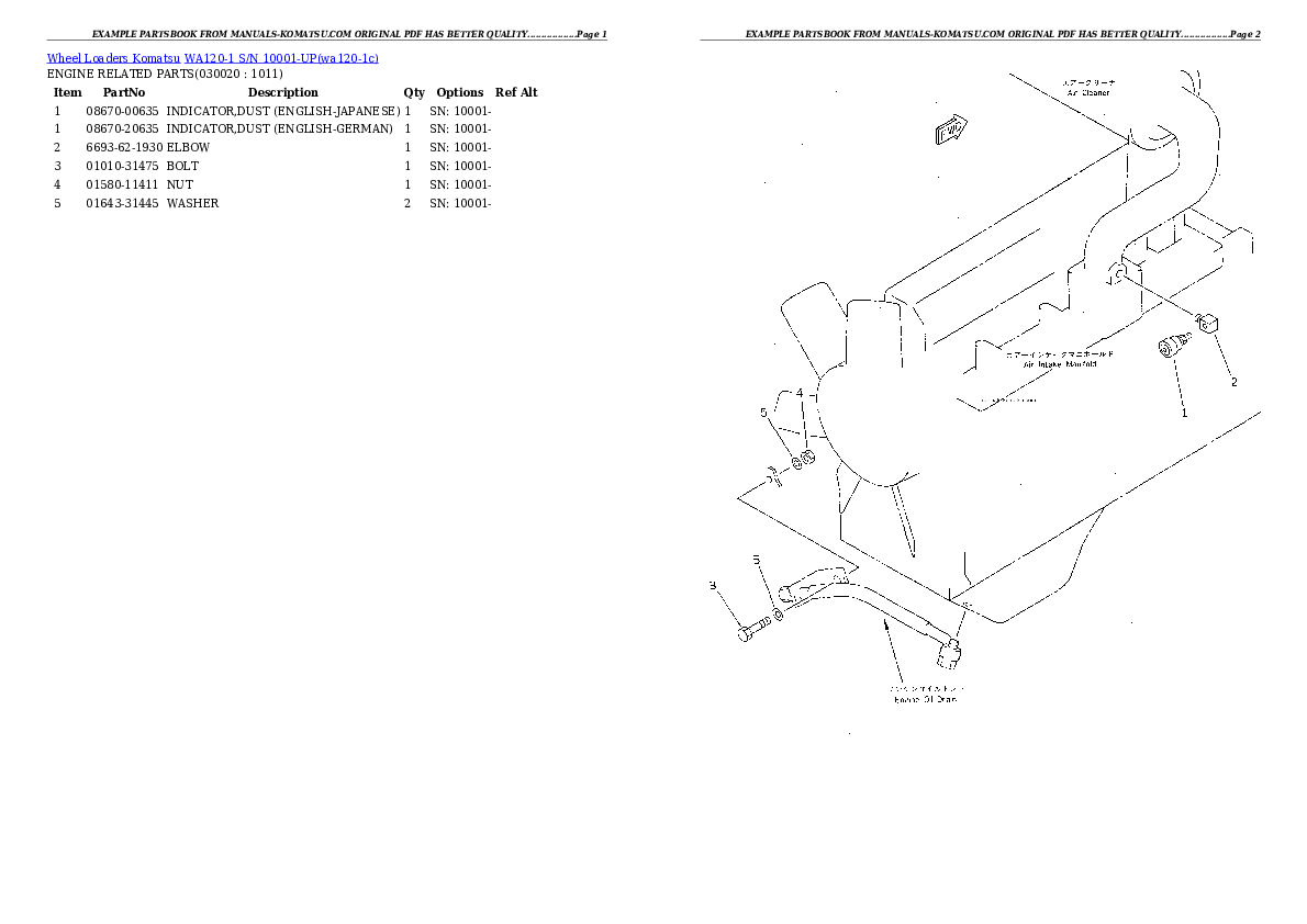 WA120-1 S/N 10001-UP Partsbook