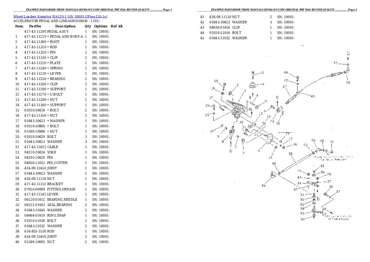 WA120-1 S/N 10001-UP Partsbook