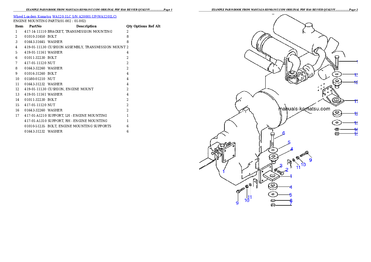 WA120-1LC S/N A20001-UP Partsbook