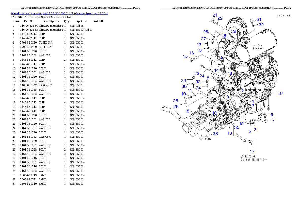 WA150-5 S/N 65001-UP (Canopy Spec.) Partsbook