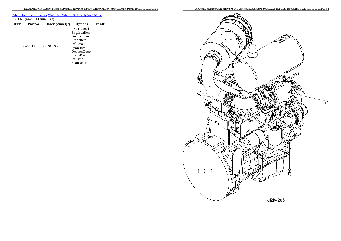 WA150-5 S/N H50001 - Up Partsbook