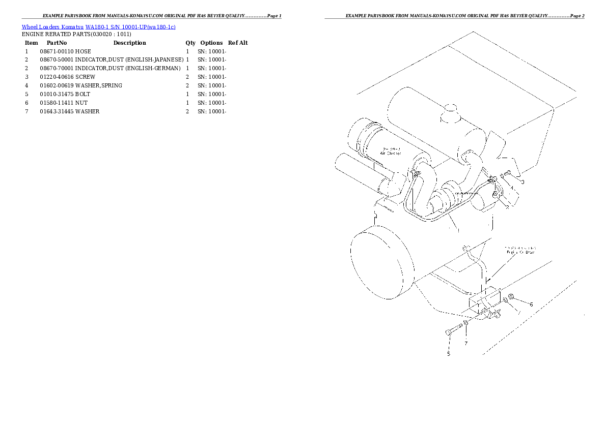 WA180-1 S/N 10001-UP Partsbook