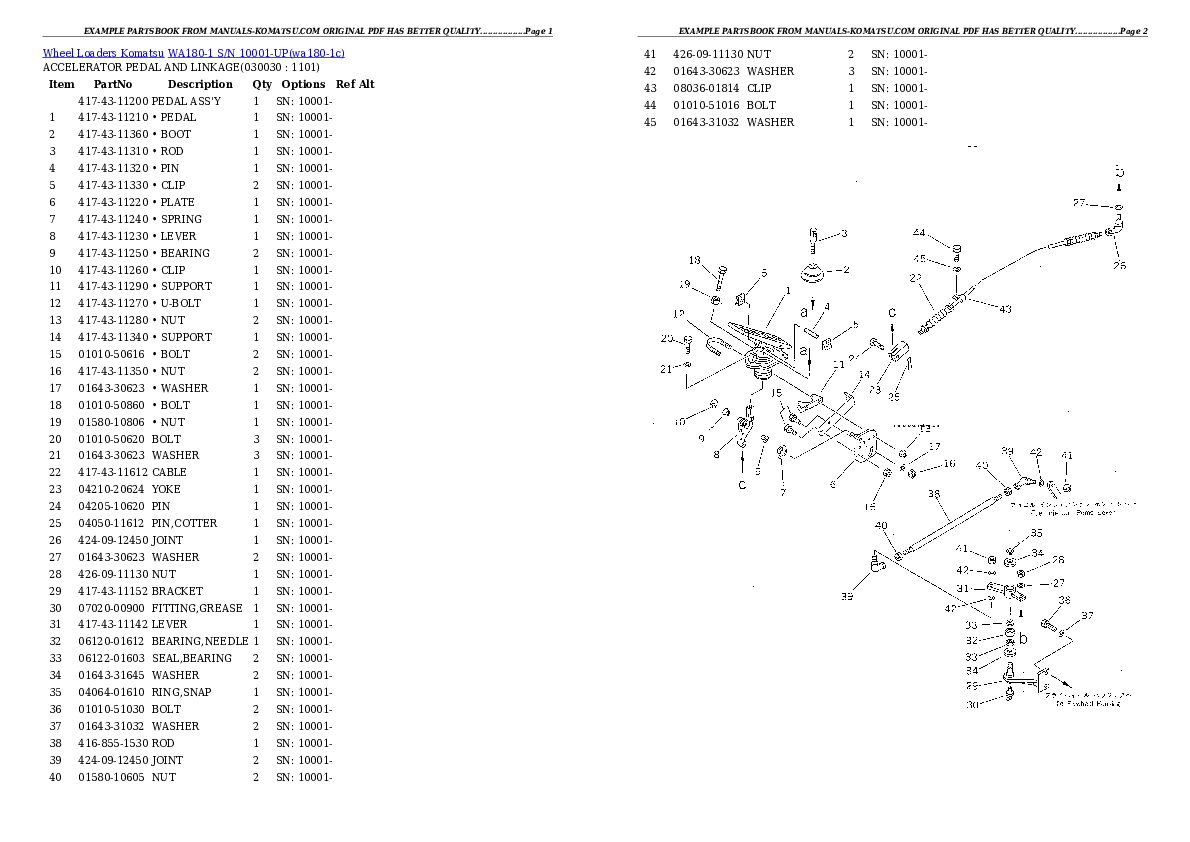 WA180-1 S/N 10001-UP Partsbook