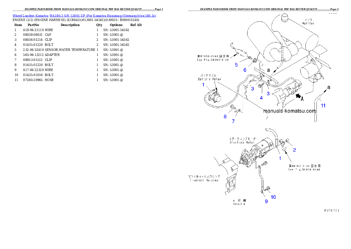 WA180-3 S/N 53001-UP (For Komatsu Hanomag (Germany)) Partsbook