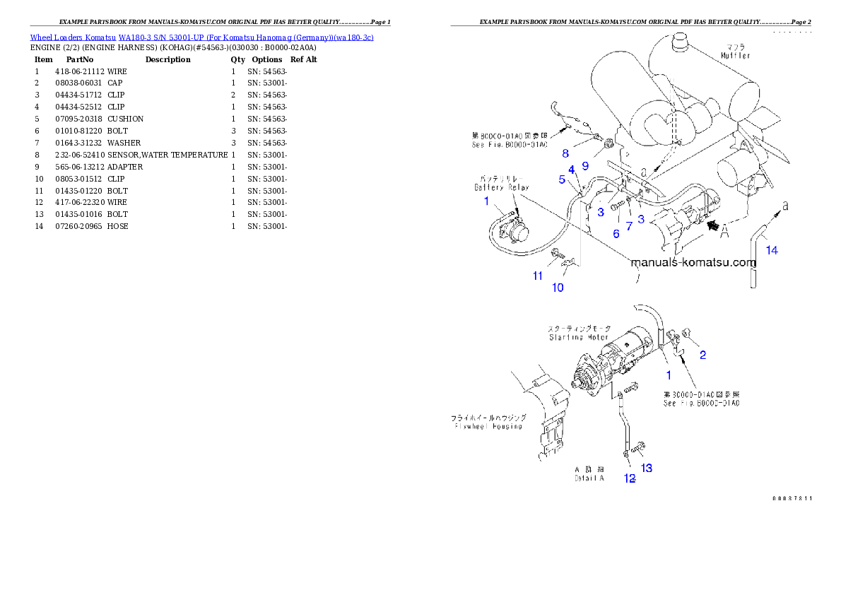 WA180-3 S/N 53001-UP (For Komatsu Hanomag (Germany)) Partsbook