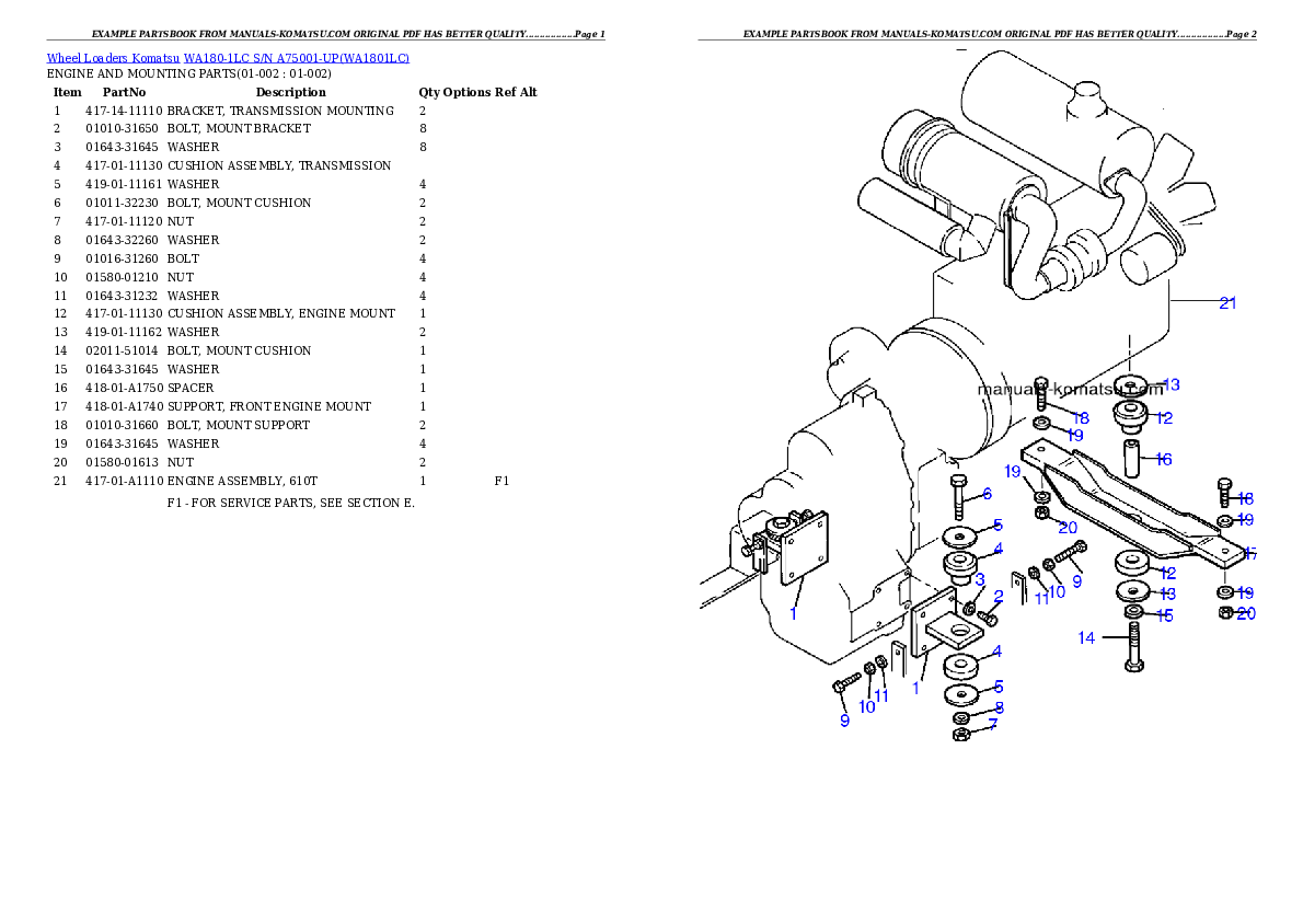 WA180-1LC S/N A75001-UP Partsbook