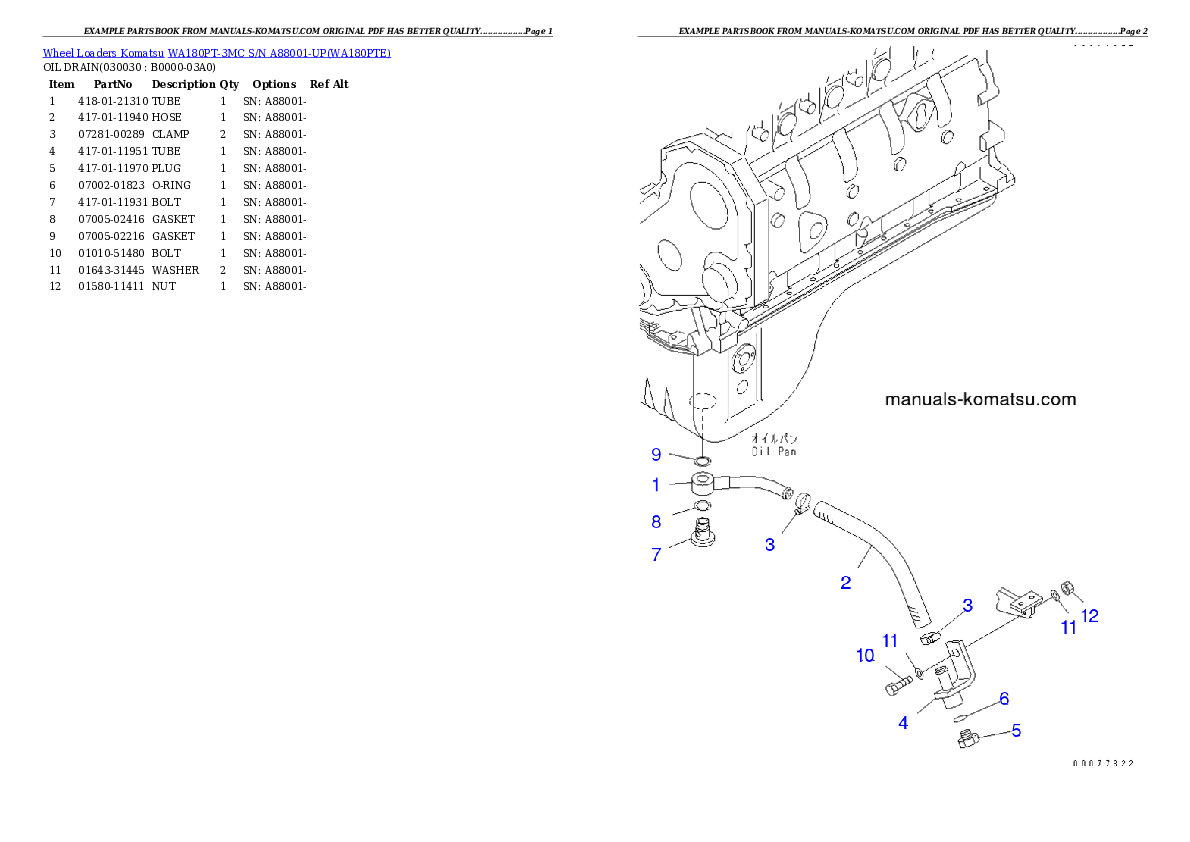 WA180PT-3MC S/N A88001-UP Partsbook