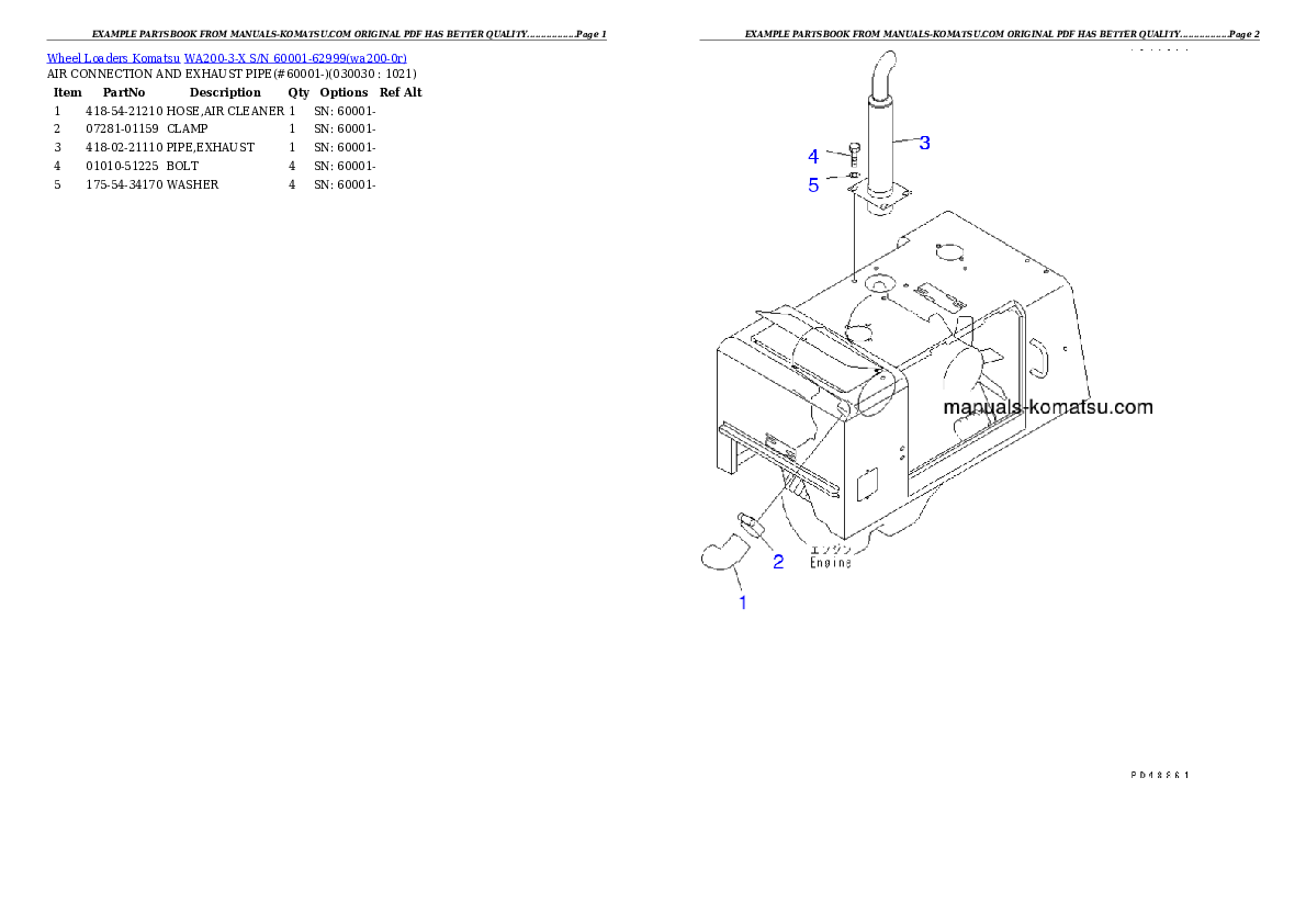 WA200-3-X S/N 60001-62999 Partsbook