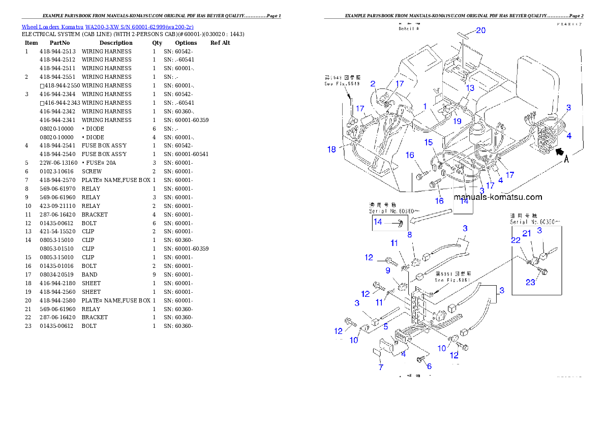 WA200-3-XW S/N 60001-62999 Partsbook