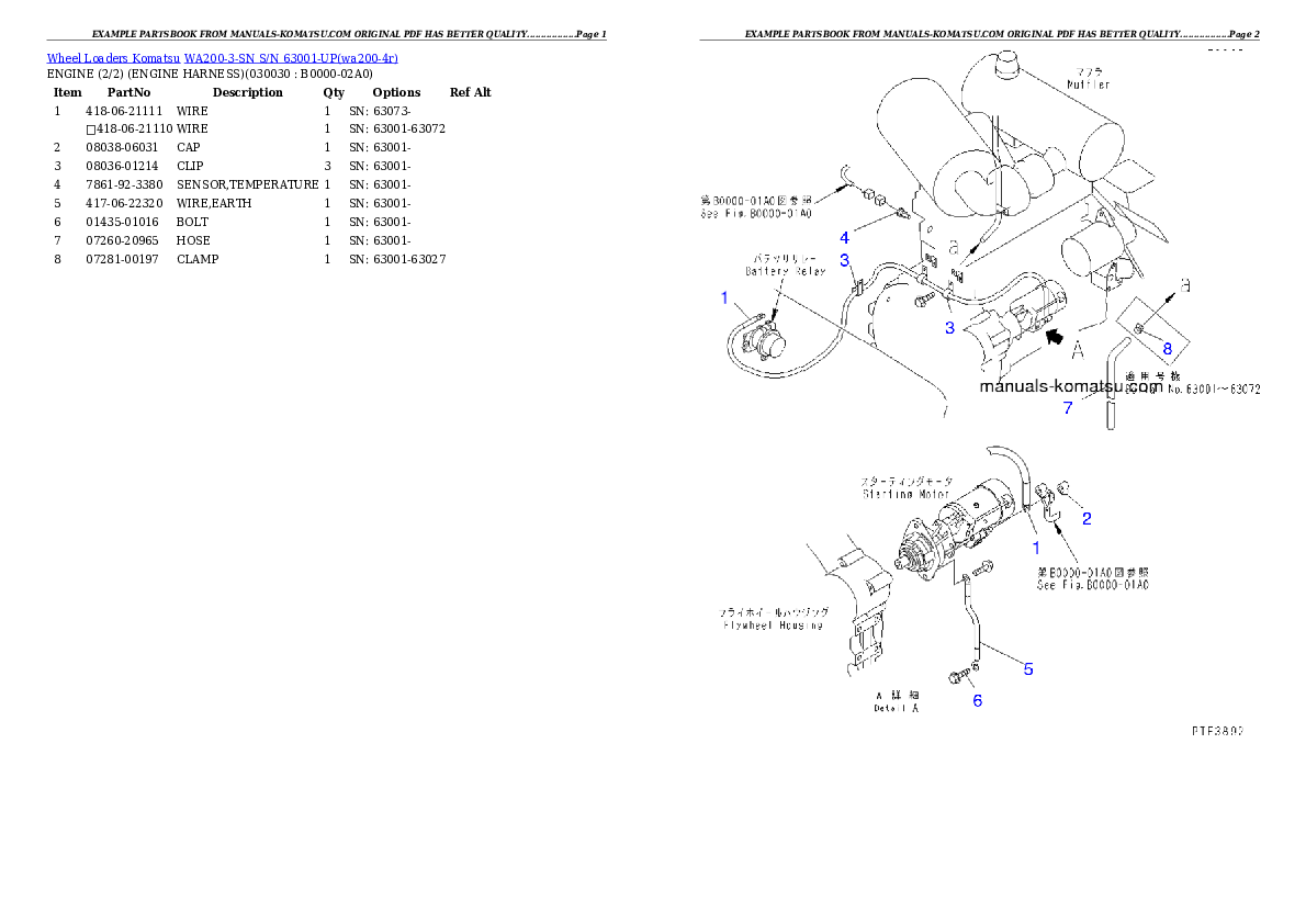 WA200-3-SN S/N 63001-UP Partsbook