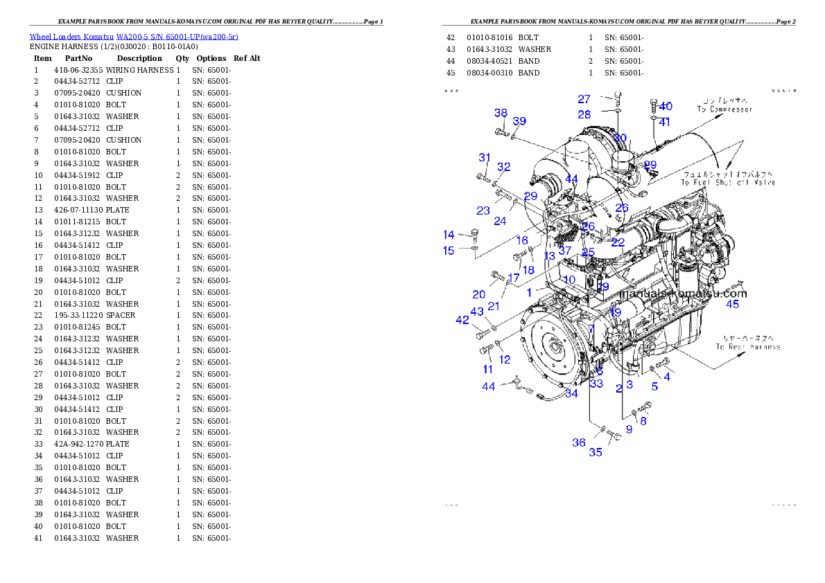 WA200-5 S/N 65001-UP Partsbook