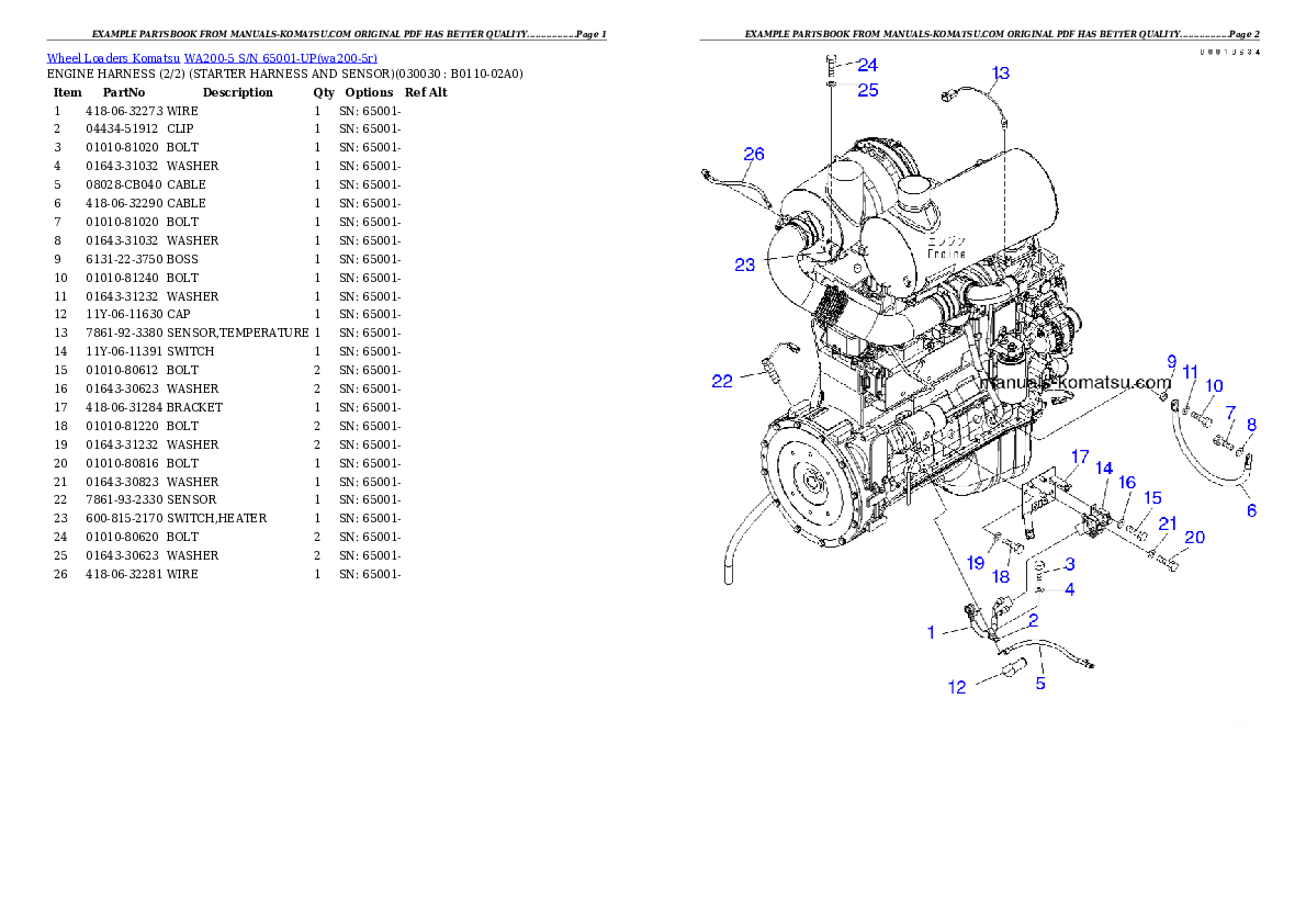 WA200-5 S/N 65001-UP Partsbook