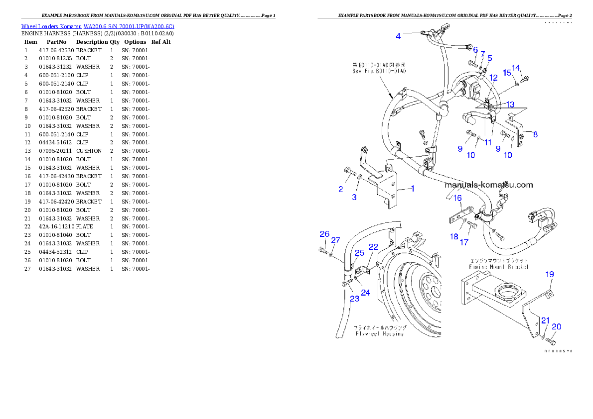 WA200-6 S/N 70001-UP Partsbook