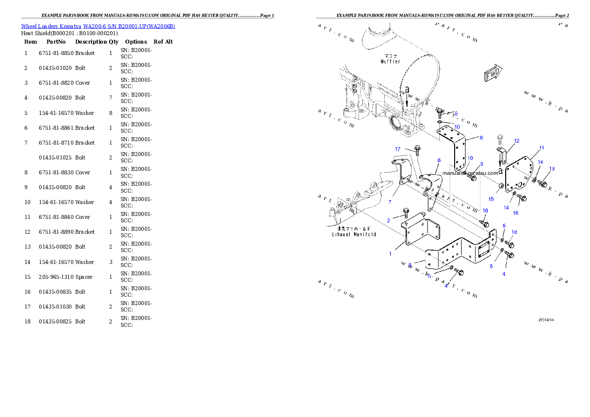 WA200-6 S/N B20001-UP Partsbook