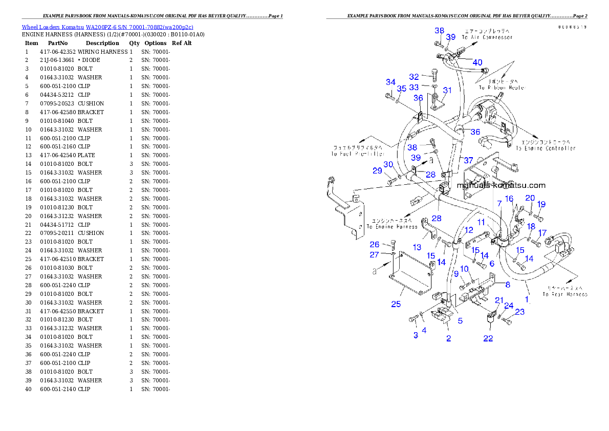 WA200PZ-6 S/N 70001-70882 (For N.America) Partsbook