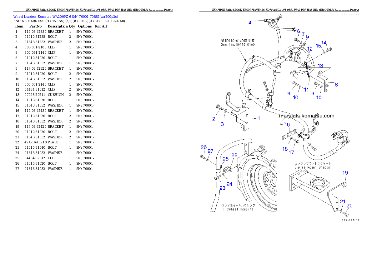 WA200PZ-6 S/N 70001-70882 Partsbook