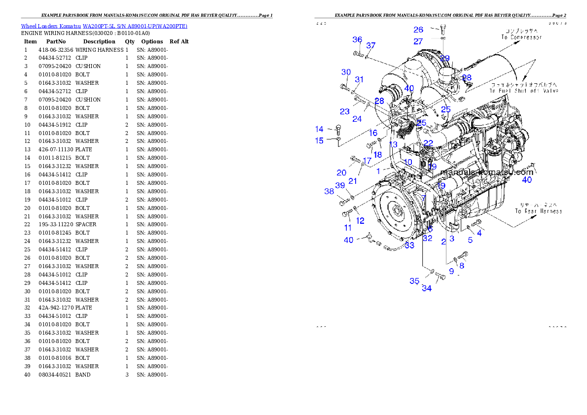 WA200PT-5L S/N A89001-UP Partsbook