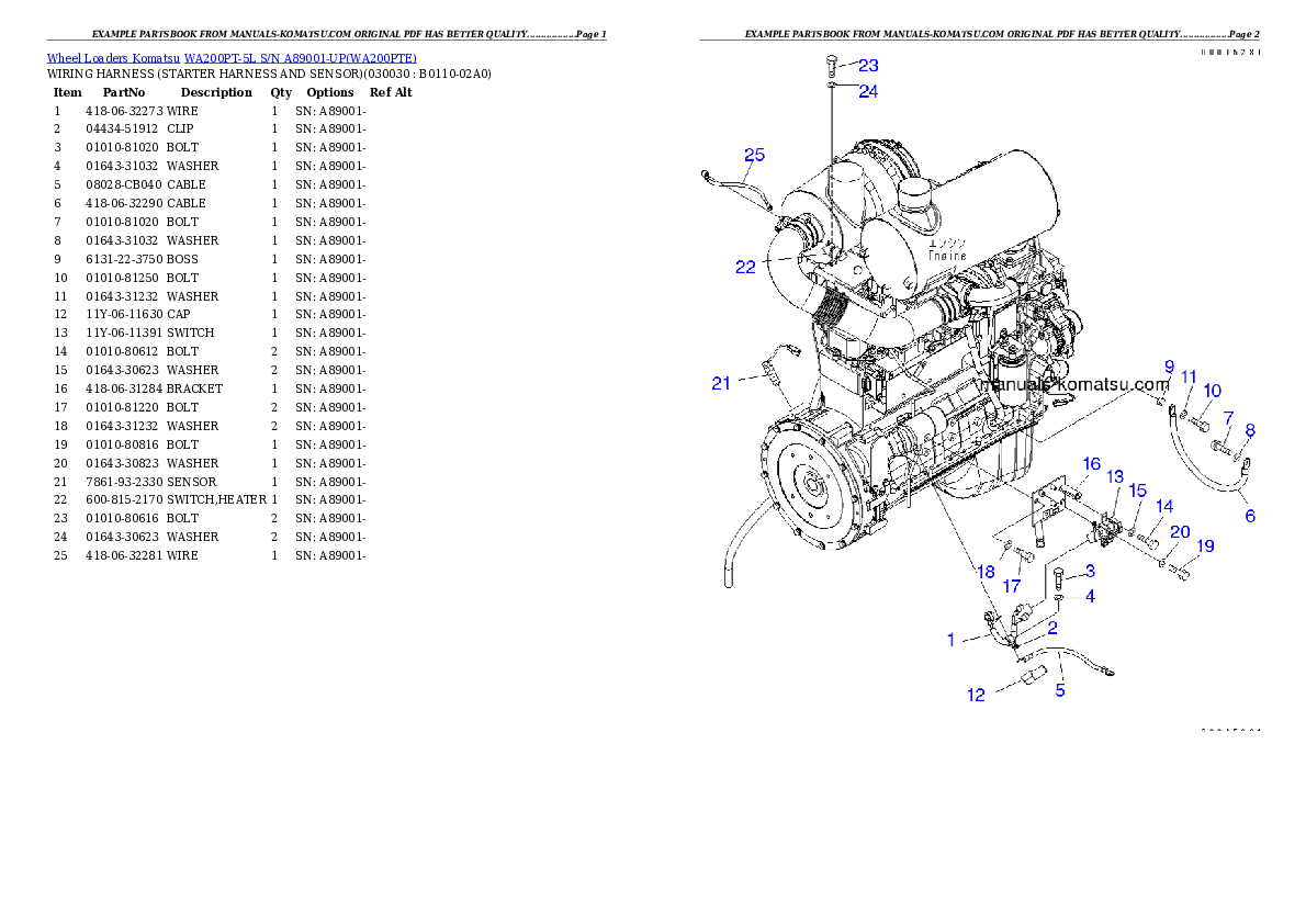 WA200PT-5L S/N A89001-UP Partsbook