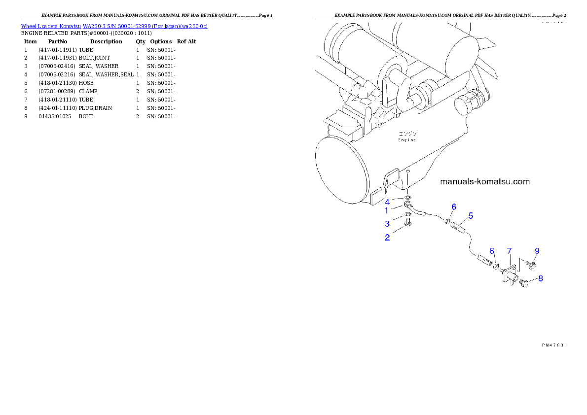 WA250-3 S/N 50001-52999 (For Japan) Partsbook