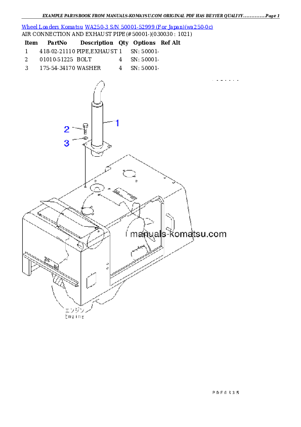 WA250-3 S/N 50001-52999 (For Japan) Partsbook