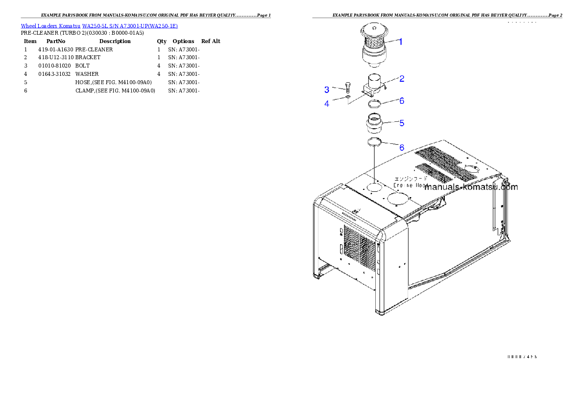 WA250-5L S/N A73001-UP Partsbook