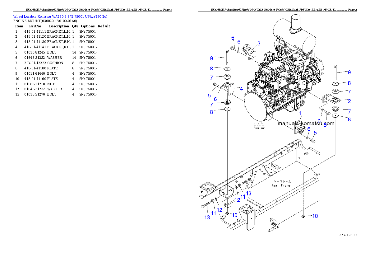 WA250-6 S/N 75001-UP (For North America) Partsbook